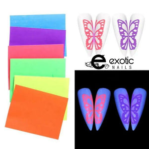 Neon butterflies silhouette nail Stickers 6 ocs set