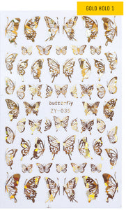 Gold holo butterflies nail stickers