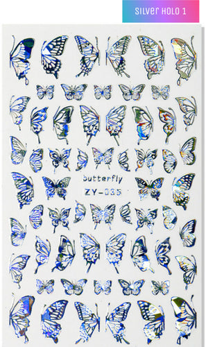 Silver holo butterflies nail stickers